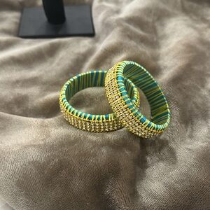 Gold and Blue Crystal Bangles 2pcs